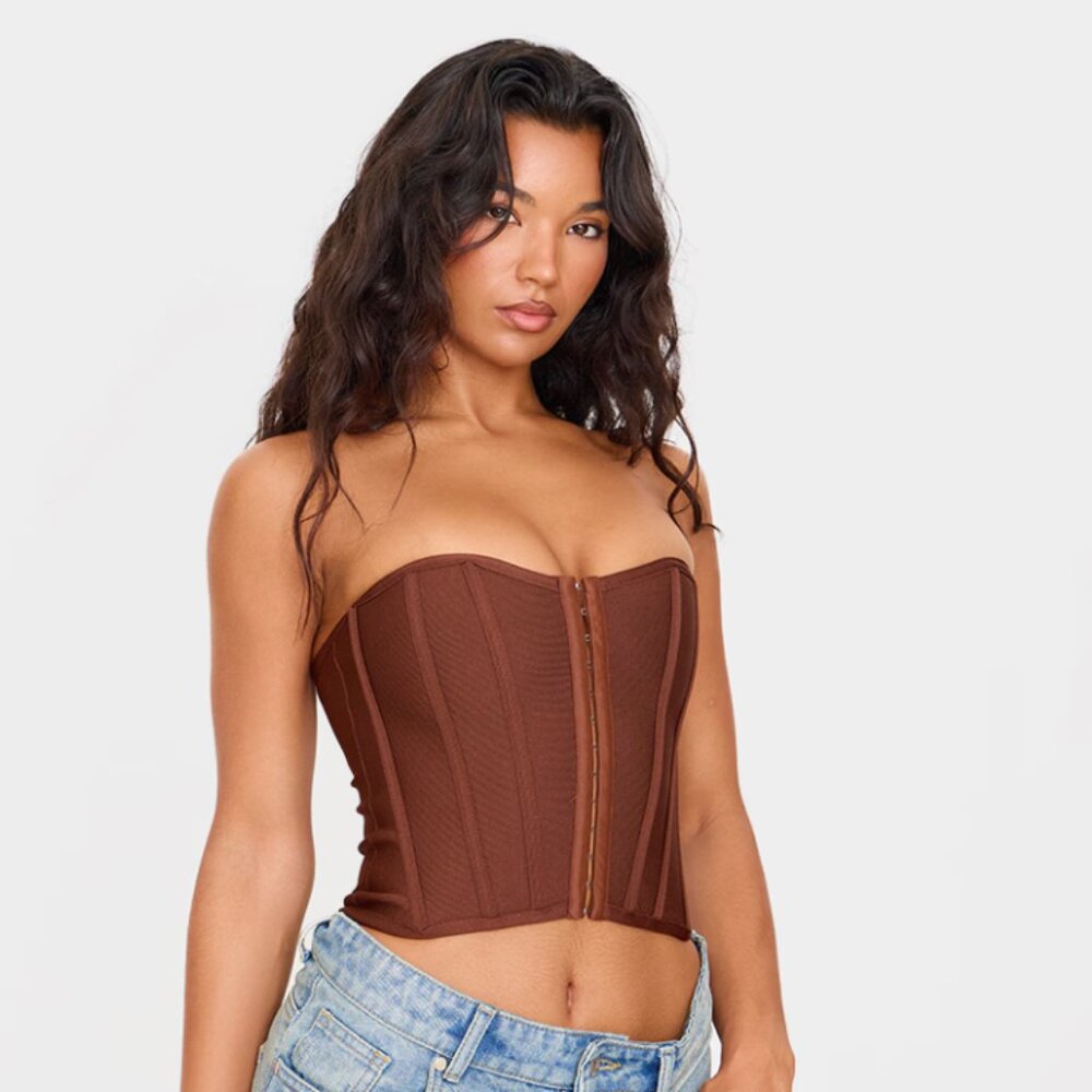 Chocolate Bandage Hook And Eye Structured Corset- NWT